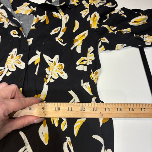 NWT Mango Black Floral Belted Shirt Midi Dress Small - Picture 12 of 14